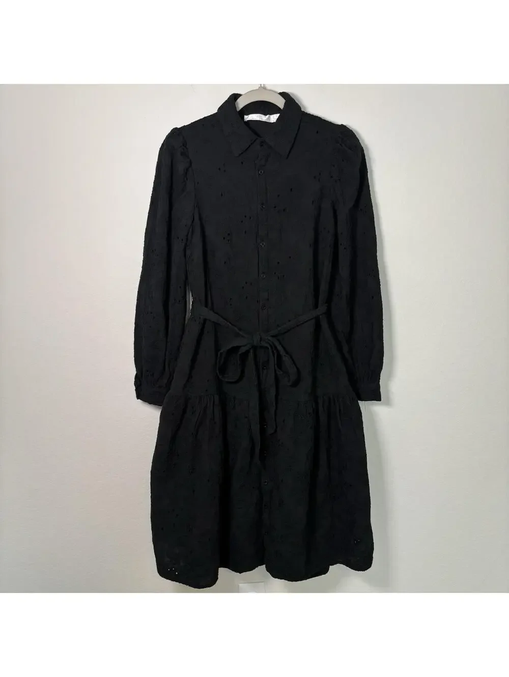 Rachel Parcell Black Eyelet Dress Women’s M Old Money Classy Modest 100% Cotton - Picture 2 of 7